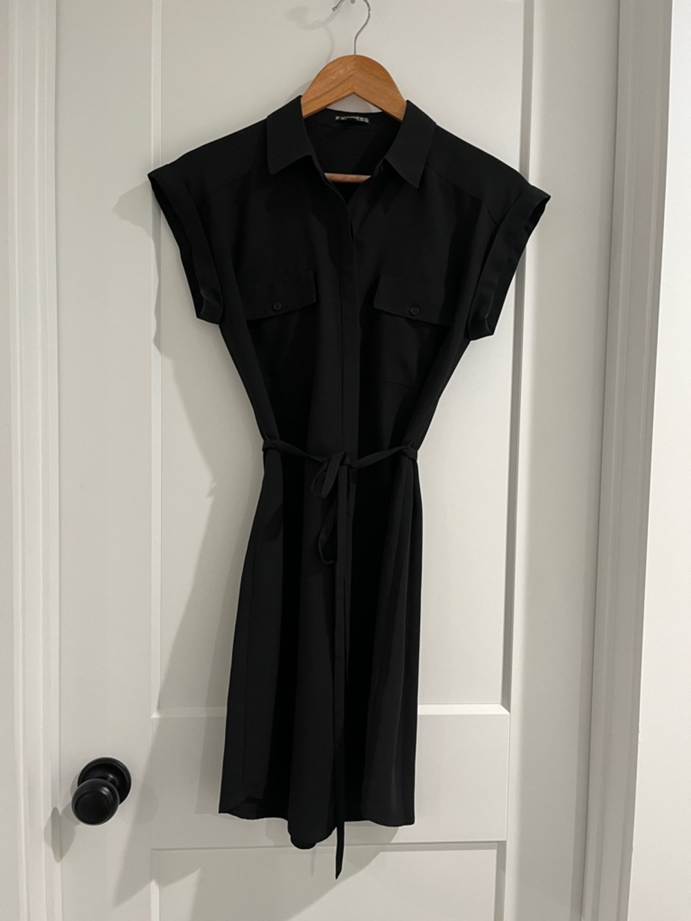 Express Black Midi Shirt Dress with Waist Tie